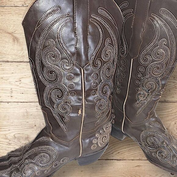 Republic Boot Co. Womens Sz 9.5 Oil Tanned Leather Brown Sparkles Embroidered - Picture 4 of 12